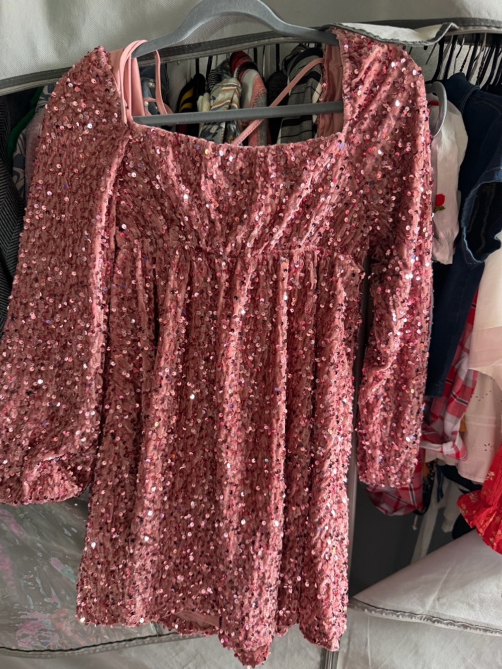 Altar'd State Pink Sequin Long Sleeve Dress